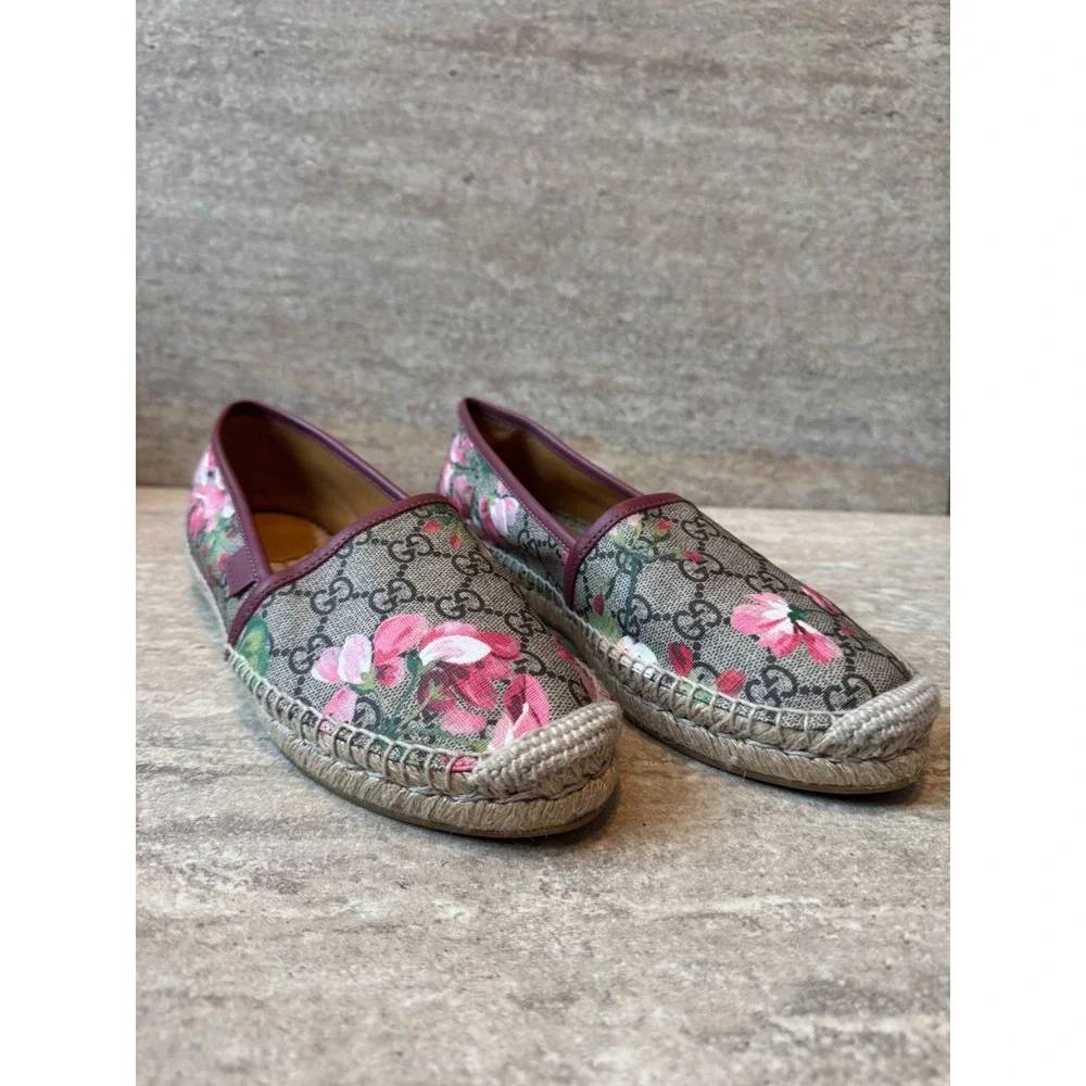 Gucci Women's Pink and Brown Floral Espadrilles Size 8.5